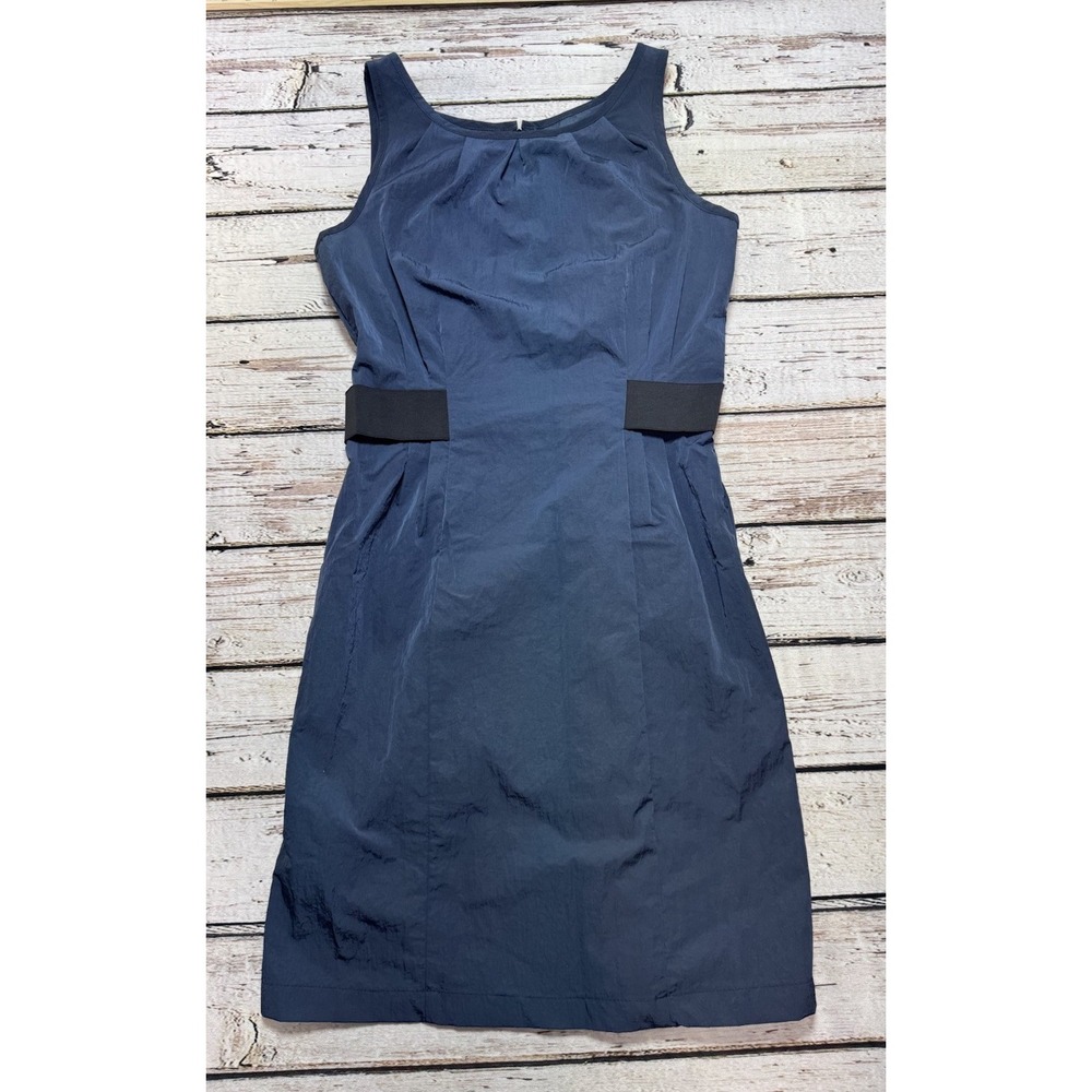 Armani Collezioni Size 6 Blue Black Sleeveless Sheath Dress Classic